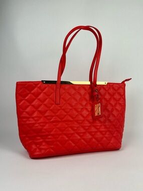 ALDO Quilted Red Tote Bag with Gold Accent